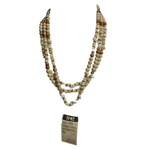 Vintage Three Strand Stone And Gold Plated Bead Necklace NWT White Pink …